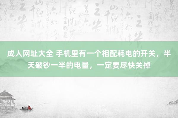 成人网址大全 手机里有一个相配耗电的开关，半天破钞一半的电量，一定要尽快关掉